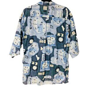 St. Croix Abstract Button Down Camp Shirt Men's XL Blue Gray Graphics Dad Grandp